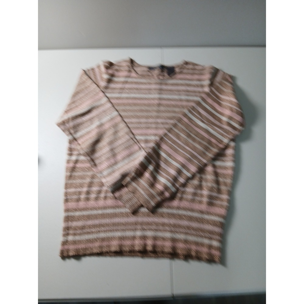 Liz Claiborne Womens Gold Pink Striped Metallic Shimmer Crew Neck Sweater XL